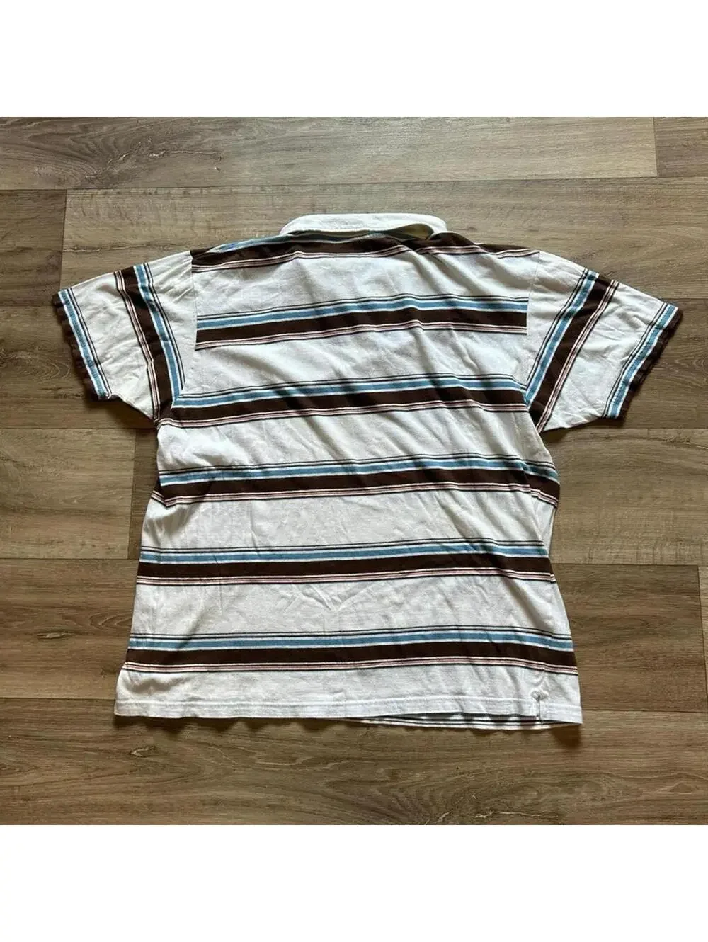 Vintage y2k Brown Blue Machine striped polo‎ shirt Size XXL